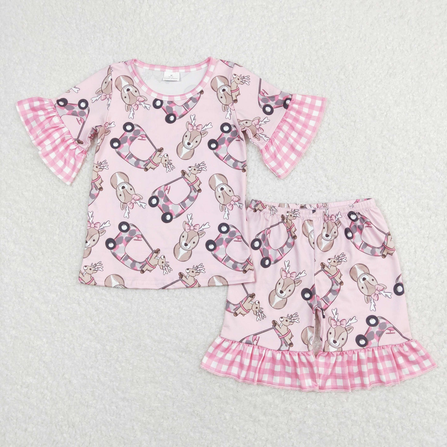 Sibling Baby Girls Trucks Deer Checked Sleeves Top Shorts Pants Christmas Clothes Sets