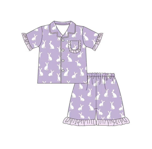 Baby Girls Easter Purple Rabbits Pocket Shirt Top Shorts Pajamas Clothing Sets preorder