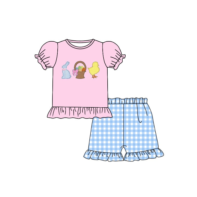 Baby Girls Rabbit Eggs Chick Shirt Ruffle Shorts Easter Clothes Sets preorder