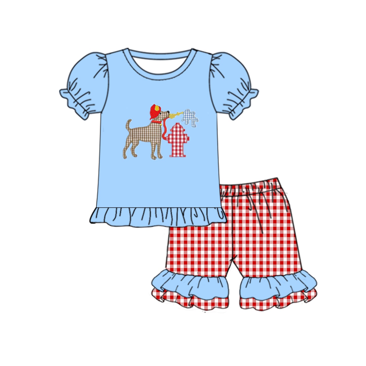 Baby Girls Toddler Dog Fire Tee Shirts Shorts Clothes Sets