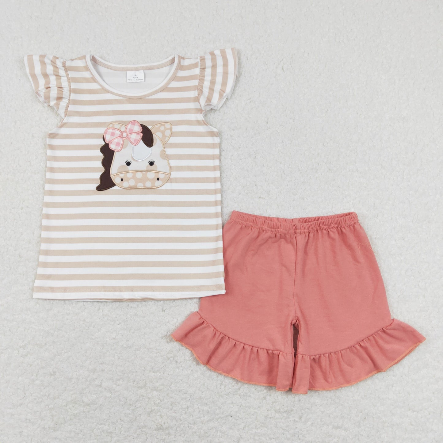 Sibling Baby Boys Girls Embroidery Horses Stripe Top Shorts Farm Clothes Set Rompers