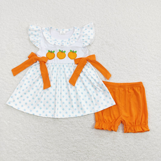 Baby Girls Peaches Bows Ruffle Tops Shorts Clothes Sets