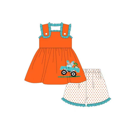 Baby Girls Orange Easter Truck Tunic Tops Shorts Outfits Clothes Sets Preorder