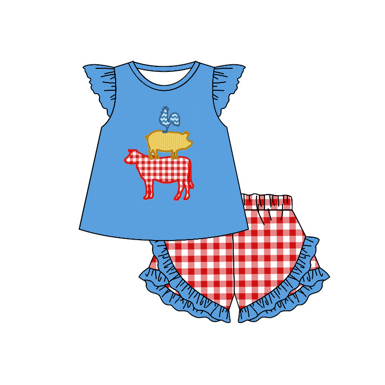 Baby Girls Farm Blue Tunic Shirts Top Shorts Outfits Clothes Sets Preorder