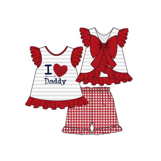 Baby Girls I Love Daddy Tunic Bow Top Shorts Outfits Clothes Sets Preorder