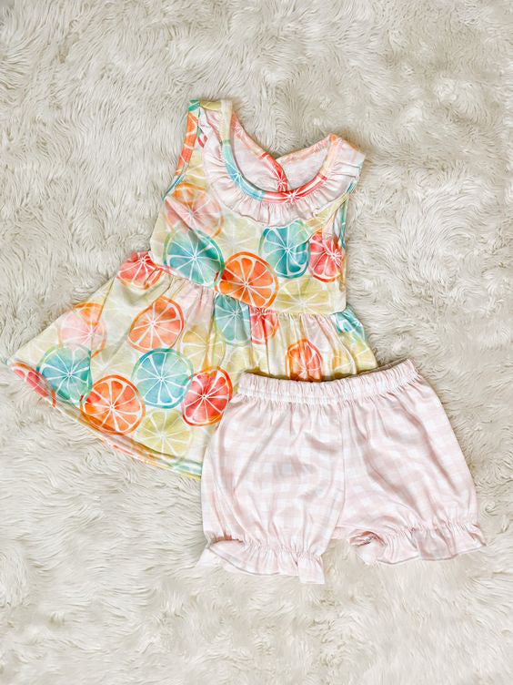 Baby Girls Fruits Ruffle Tunic Shorts Summer Outfits Clothes Sets Preorder