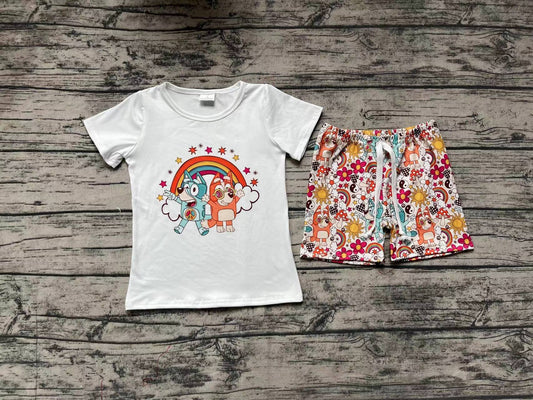Baby Girls Dog Peace Rainbow Shirts Shorts Summer Clothes Sets