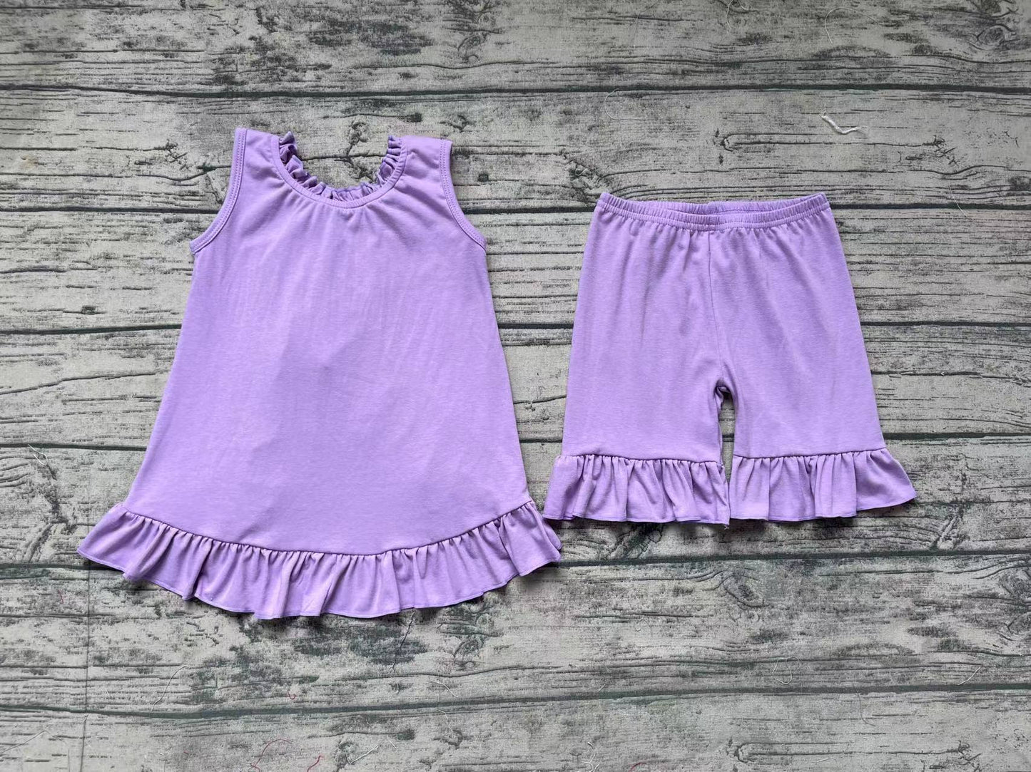 Baby Girls Lavender Bow Tunic Tops Ruffle Shorts Clothes Sets