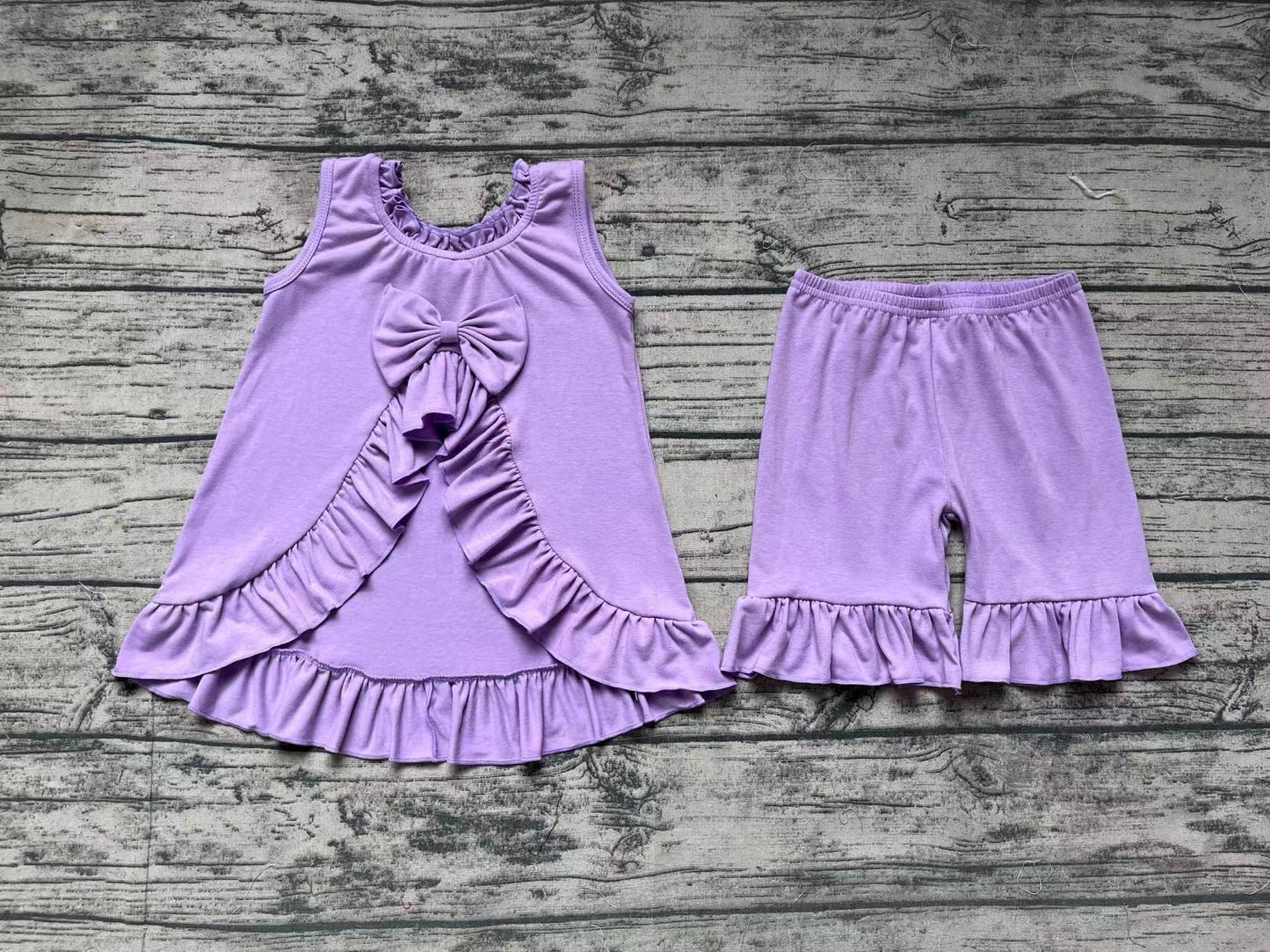 Baby Girls Lavender Bow Tunic Tops Ruffle Shorts Clothes Sets