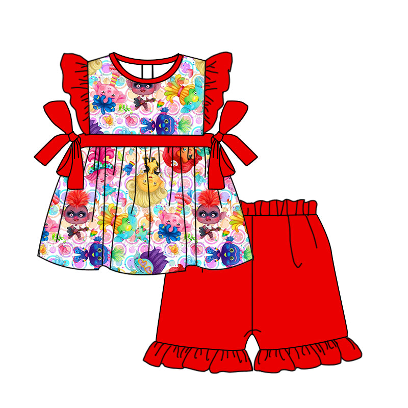 Baby Girls Red Hair Monster Tunic Top Shorts Clothes Sets Preorder