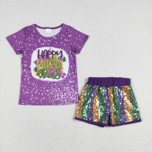 Baby Girls Mardi Gras Shirts Tops Sequin Shorts Clothes Sets