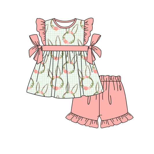 Baby Girls Easter Rabbit Ears Tunic Ruffle Shorts Clothes Sets Preorder
