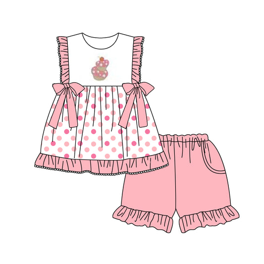 Baby Girls Strawberry Cake Pink Tunic Ruffle Shorts Clothes Sets Preorder