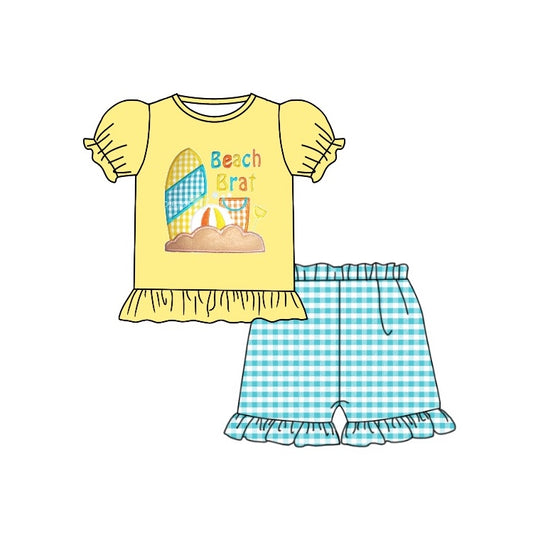 Baby Girls Beach Shirt Top Checkered Shorts Clothes Sets Preorder