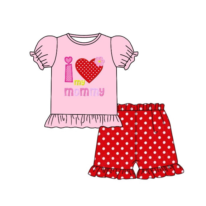 Baby Girls I Love My Mommy Shirt Dots Shorts Clothes Sets Preorder