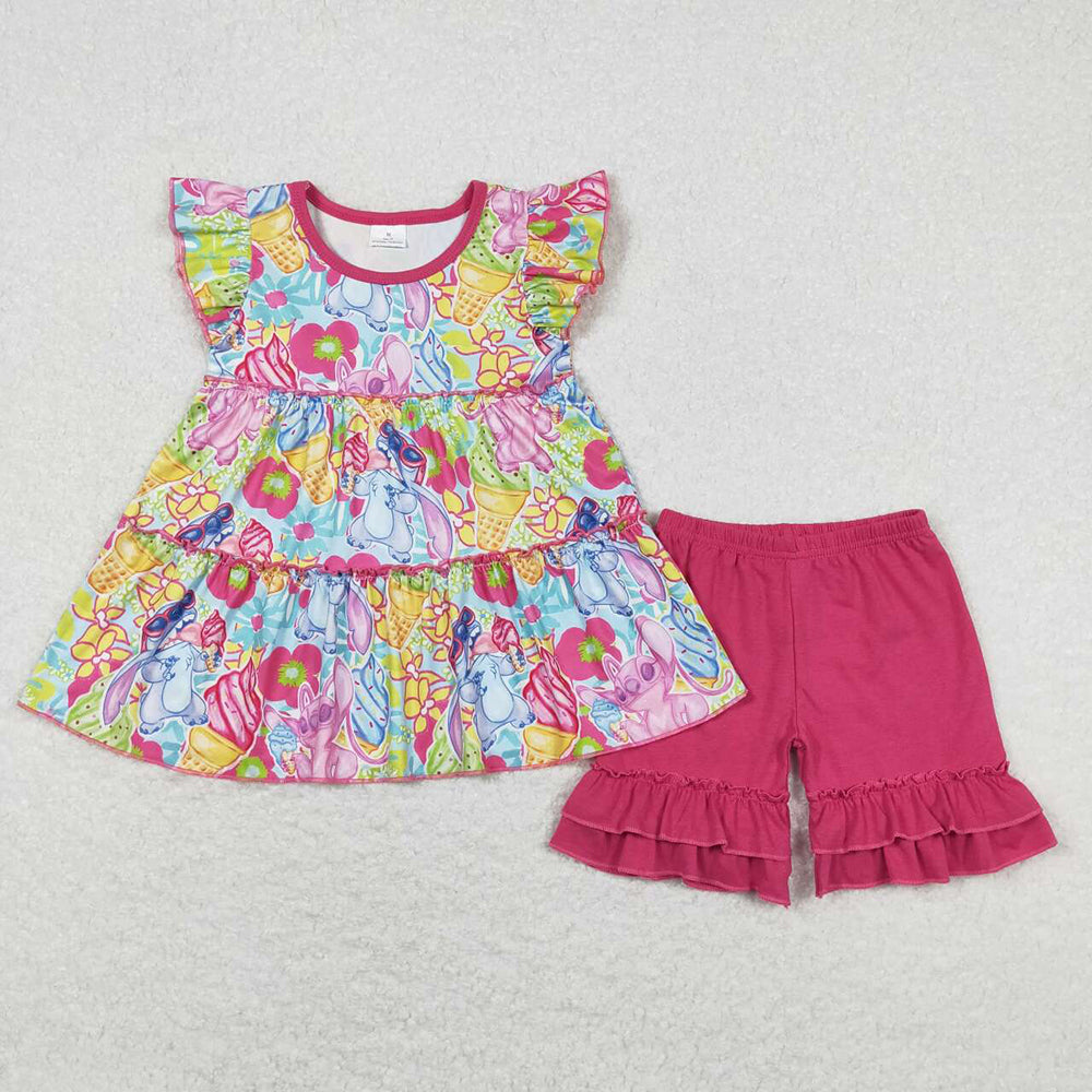 Sibling Baby Girls Dogs Cartoon Tunic Top Ruffle Shorts Clothes Sets