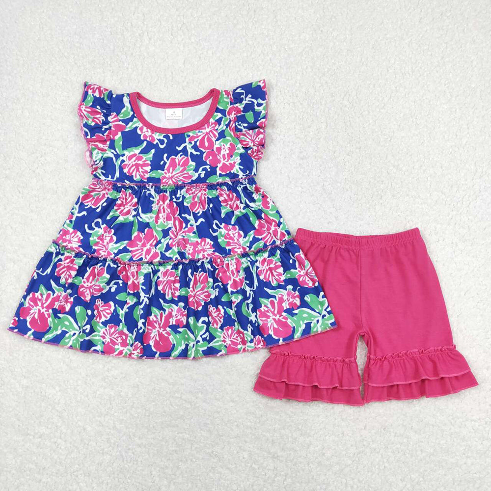 Sibling Baby Girls Flowers Tunic Shorts Summer Clothes Sets