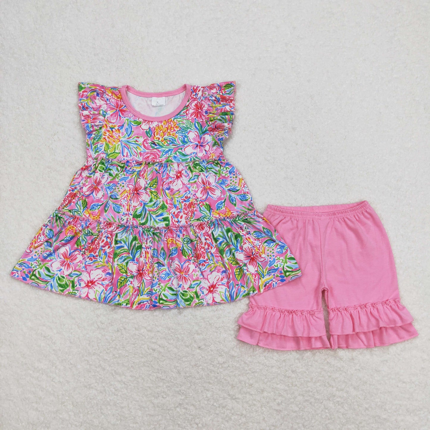 Sibling Baby Girls Flowers Tunic Shorts Summer Clothes Sets