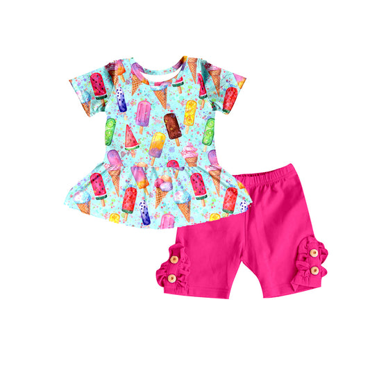 Baby Girls Popstick Tunic Top Buttons Dark Pink Shorts Clothes Sets Preorder