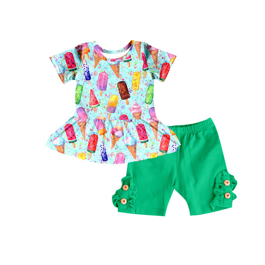 Baby Girls Popstick Tunic Top Buttons Dark Green Shorts Clothes Sets Preorder