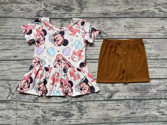 Baby Girls Short Sleeve Cartoon Mouse Tunic Shorts Clothes Sets