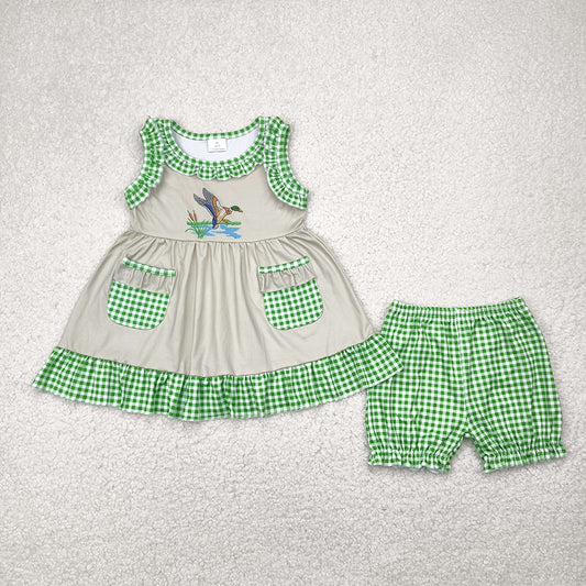 Baby Girls Duck Green Checkered Tunic Top Shorts Clothes Sets