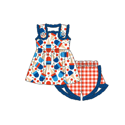 Baby Girls  Popsicle Cherry Tunic Top Ruffle Shorts Clothes Sets Preorder