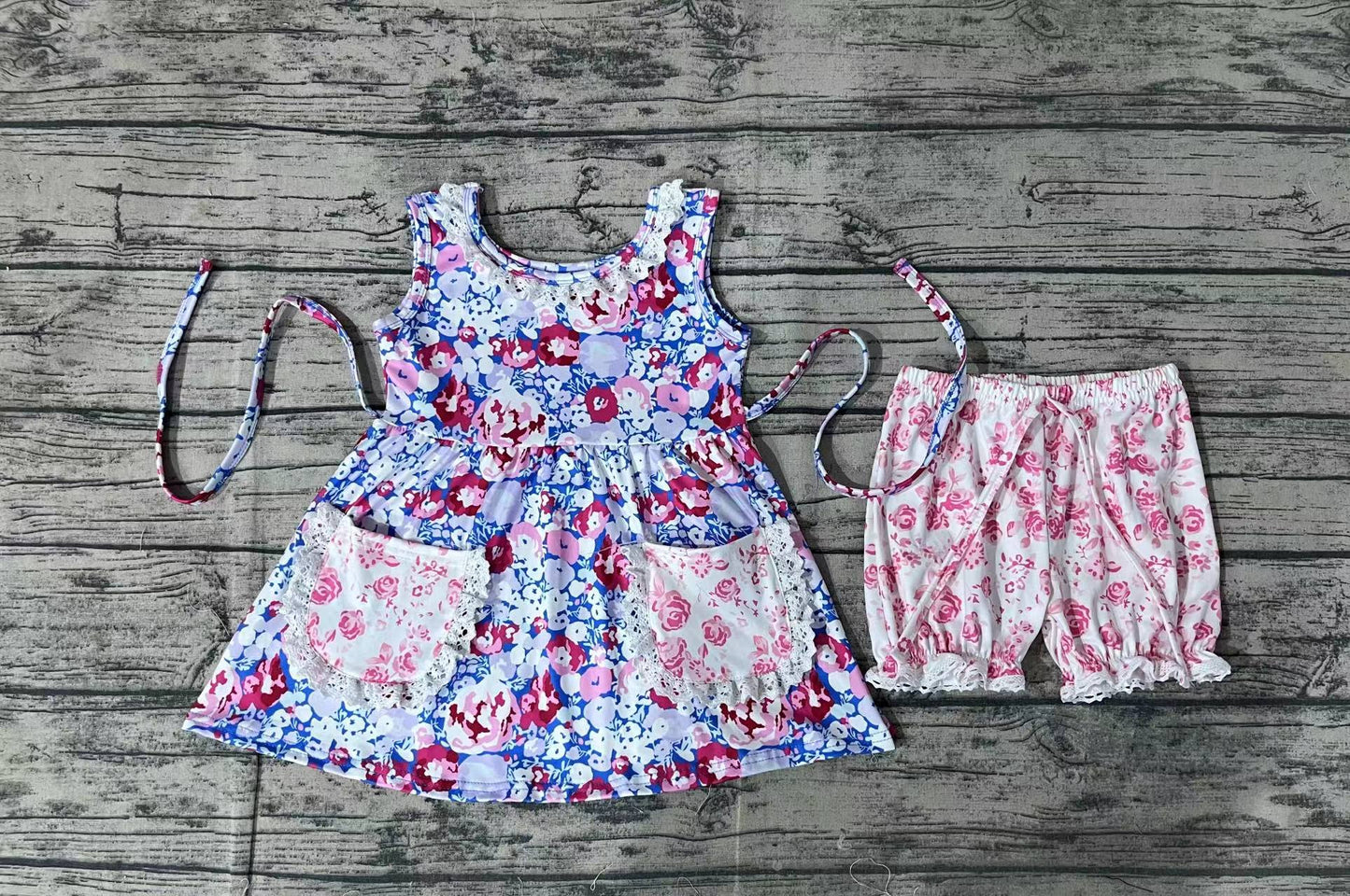 Baby Girls Purple Flowers Pockets Tunic Top Ruffle Shorts Clothes Sets