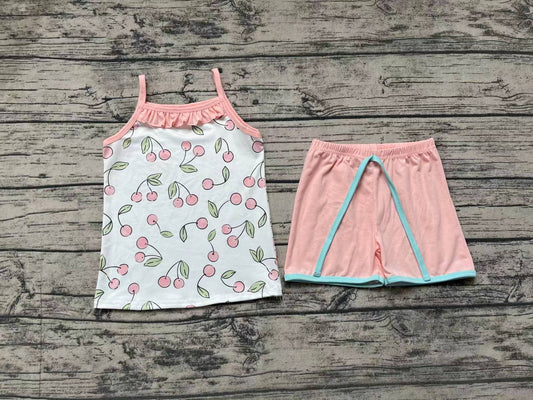 Baby Girls Cherry Fruit Straps Top Shorts Summer Clothes Sets