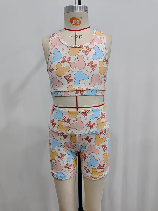 Baby Girls Cartoon Mouse Bows Crop Tops Shorts Clothes Sets