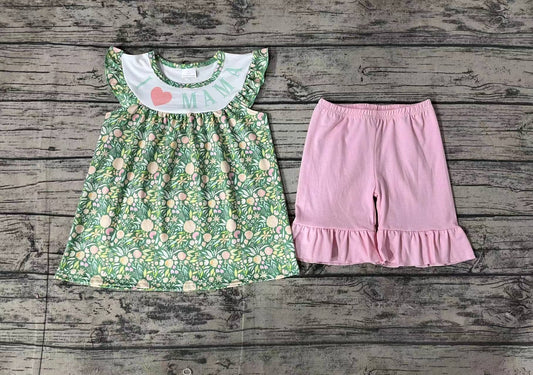 Baby Girls Flowers I Love Mama Tunic Ruffle Shorts Clothes Sets