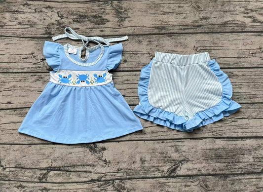 Baby Girls Crab Tunic Top Stripes Ruffle Shorts Clothes Sets
