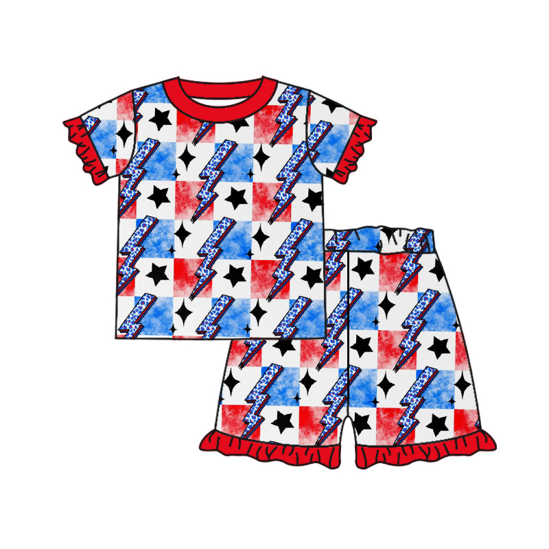 Baby Girls 4th Of July Light Short Sleeve Shirt Top Shorts Pajamas Clothes Sets Preorder