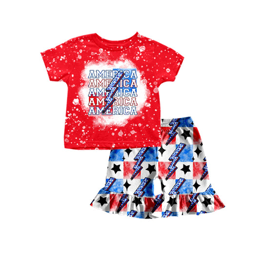 Baby Girls 4th Of July America Light Short Sleeve Shirt Top Shorts Clothes Sets Preorder