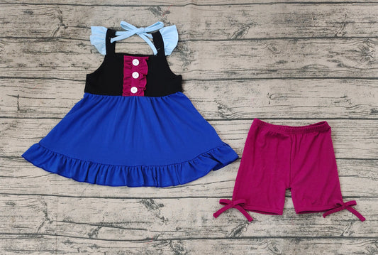 Baby Girls Black Blue Princess Flutter Sleeve Tunic Top Shorts Clothes Sets