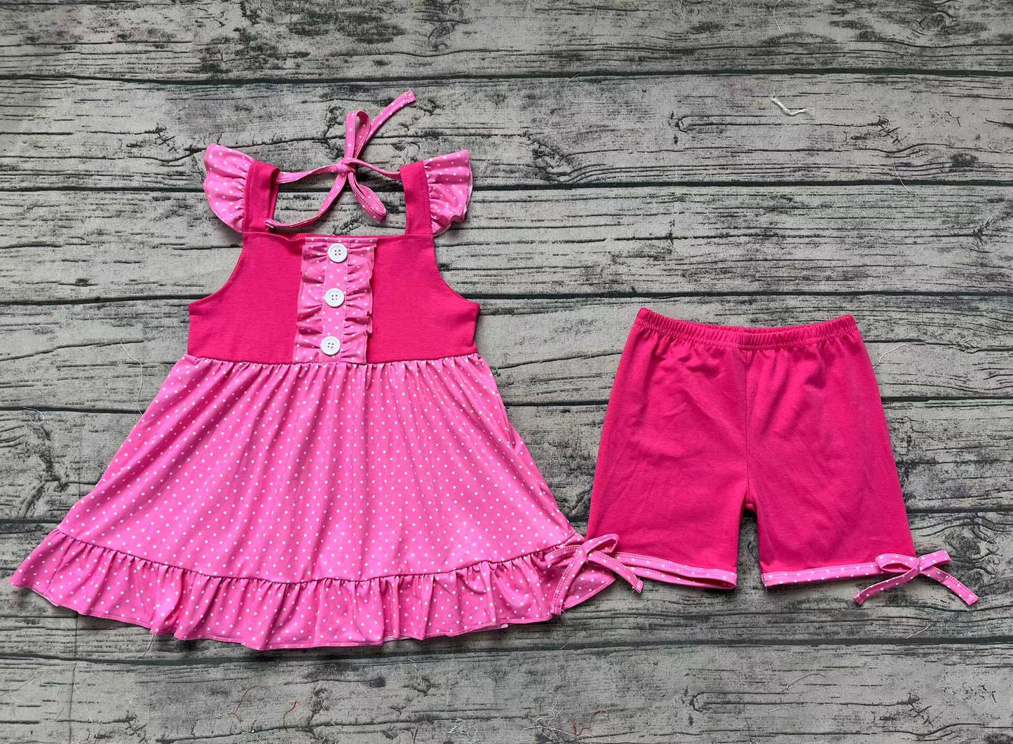 Baby Girls Pink Princess Flutter Sleeve Tunic Top Shorts Clothes Sets