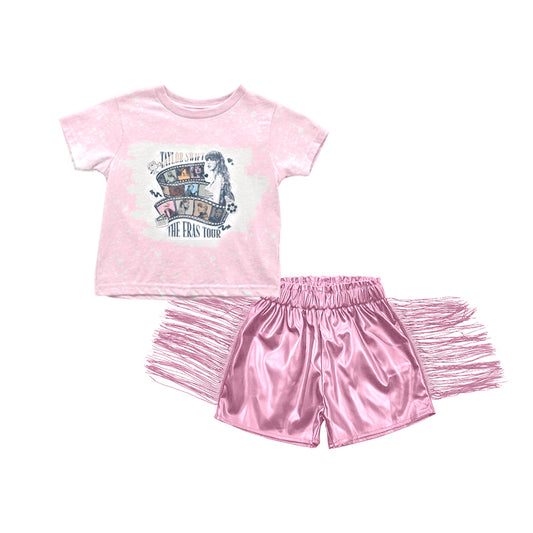 Baby Girls Pink Singer Tour Shirts Tops Leather Tassel Shorts Clothes Sets Preorder