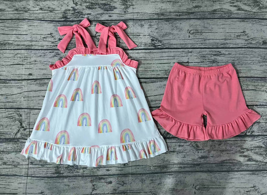 Baby Girls Rainbow Bows Tunic Ruffle Shorts Clothes Sets