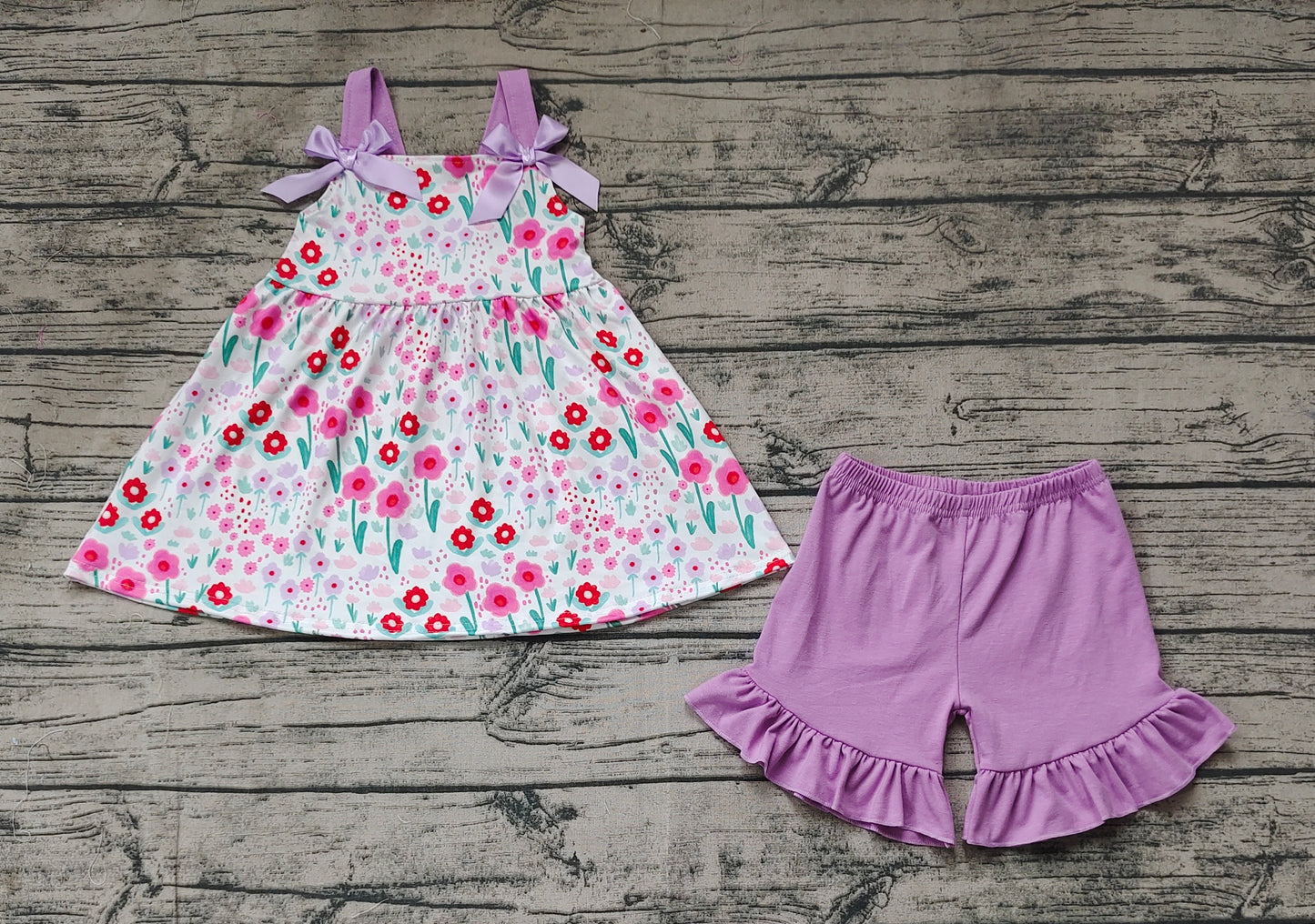 Baby Girls Pink Tulip Flowers Bows Tunic Shorts Clothes Sets
