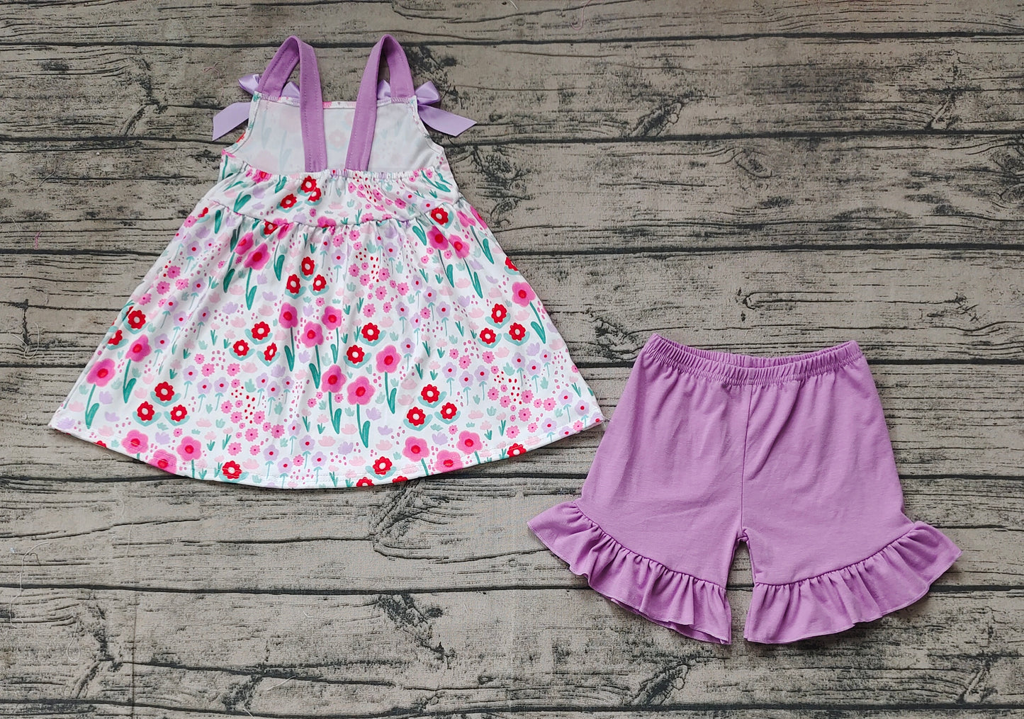 Baby Girls Pink Tulip Flowers Bows Tunic Shorts Clothes Sets