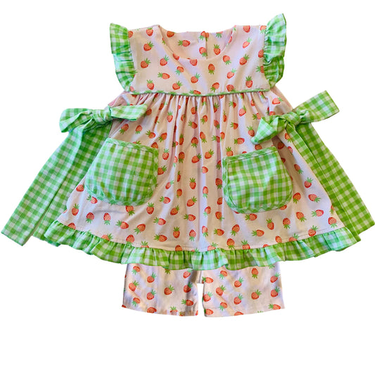 Baby Girls Strawberry Pockets Bows Tunic Shorts Clothes Sets Preorder