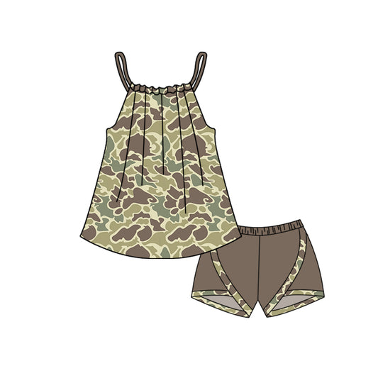 Baby Girls Green Camo Halter Tunic Shorts Clothes Sets Preorder