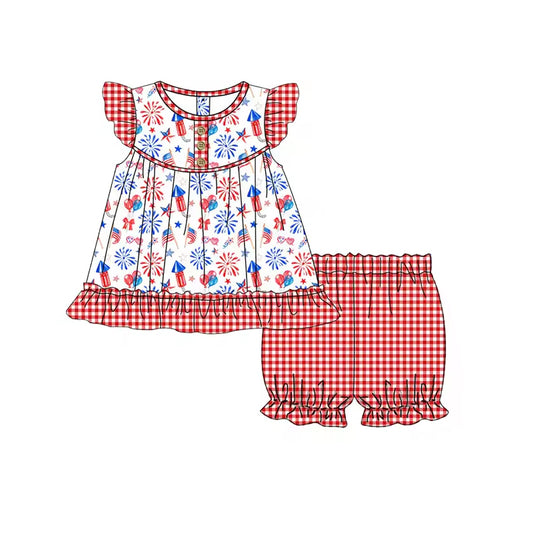 Baby Girls 4th Of July Fireworks Tunic Shorts Clothes Sets Preorder