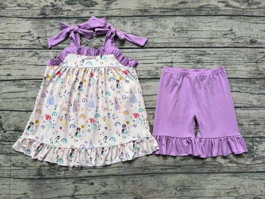 Baby Girls Princess Rainbow Straps Tunic Top Ruffle Shorts Clothes Sets
