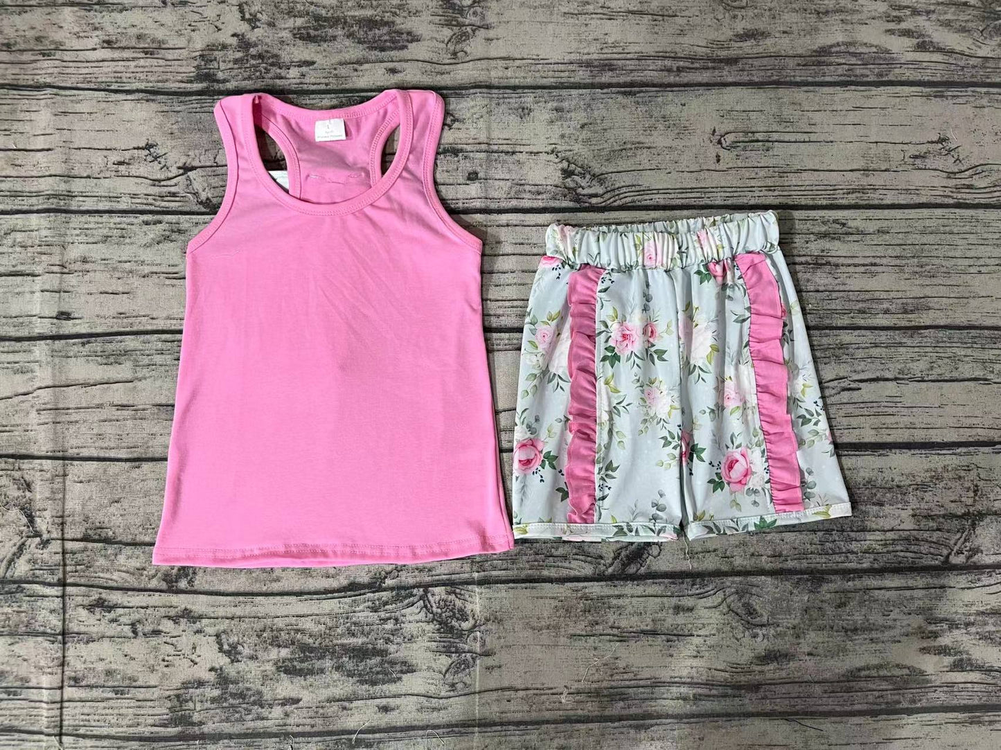 Baby Girls Pink Vest Bows Top Ruffle Floral Shorts Clothes Sets