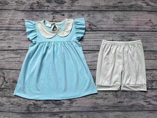 Baby Girls Green Flutter Sleeve Ruffle Tunic Shorts Clothes Sets