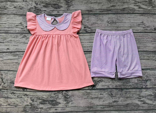 Baby Girls Pink Flutter Sleeve Ruffle Tunic Shorts Clothes Sets