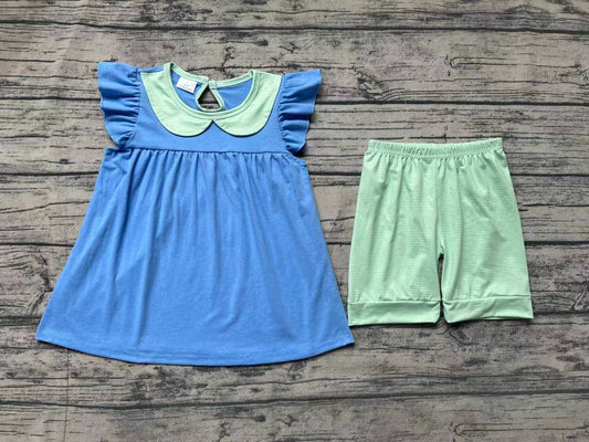 Baby Girls Blue Flutter Sleeve Tunic Shorts Clothes Sets