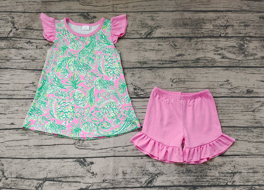 Baby Girls Pink Fishes Tunic Ruffle Shorts Clothes Sets