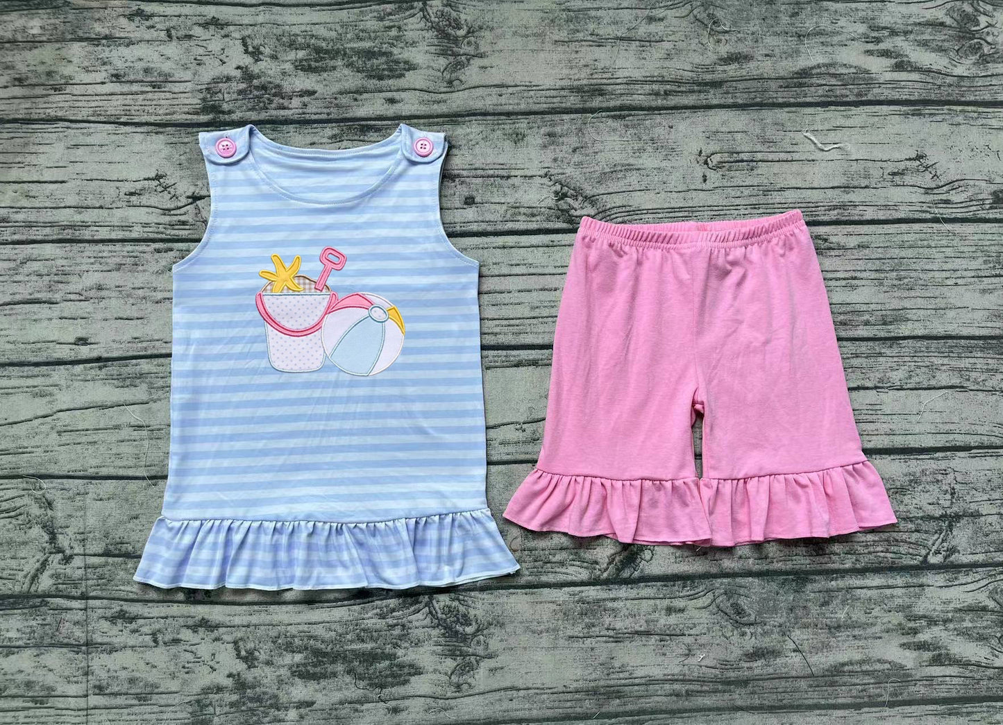 Baby Girls Sleeveless Beach Play Top Ruffle Shorts Clothes Sets Preorder